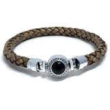 Black Onyx Lucky Stone MASCOT with Antique Gray Leather Bracelet